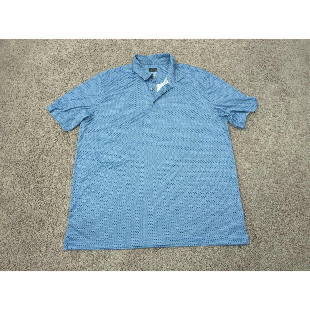 Greg Norman Polo Shirt Mens XXL Blue Print Allover Short Sleeve PlayDry Golf
